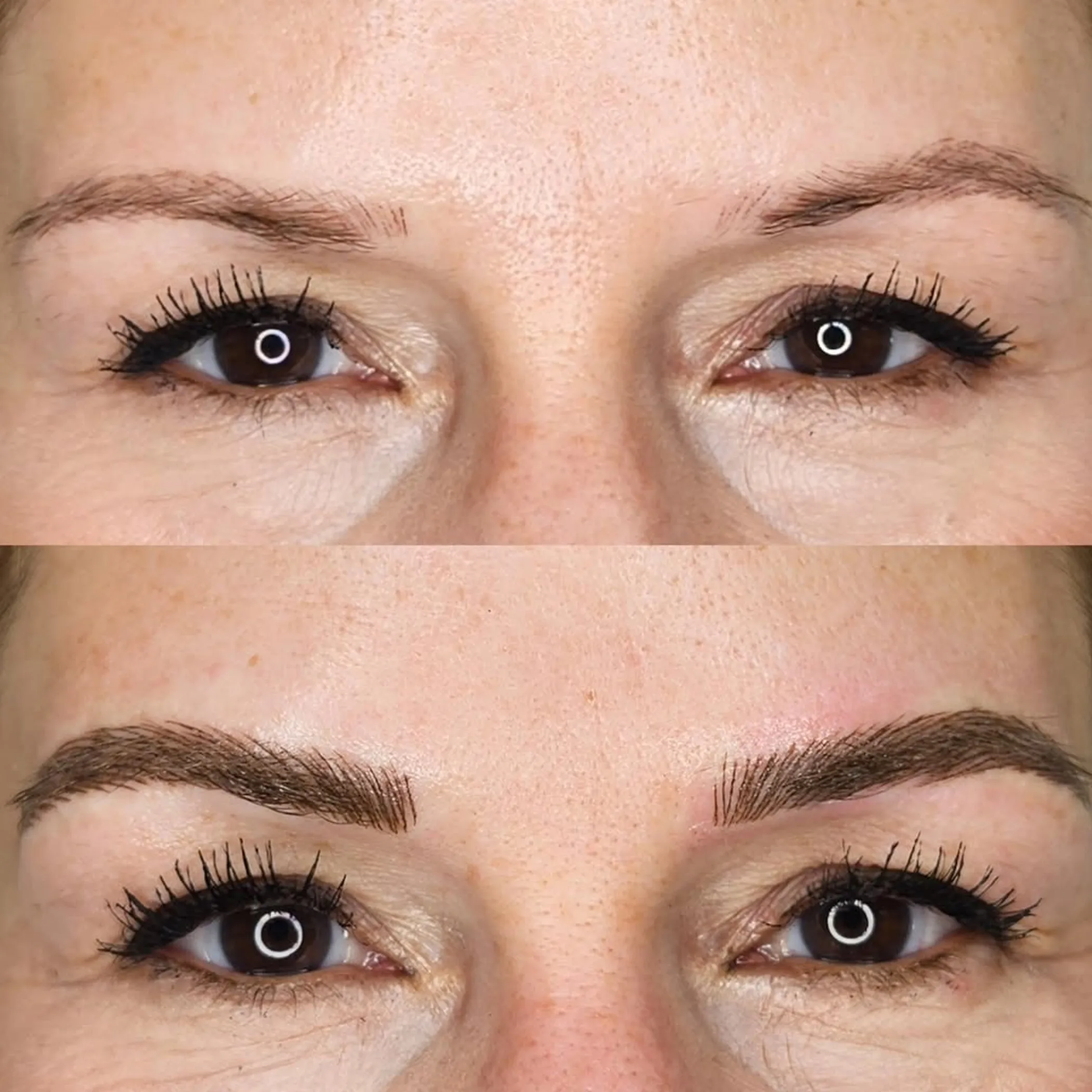 close-up of healed eyebrow tattoo results