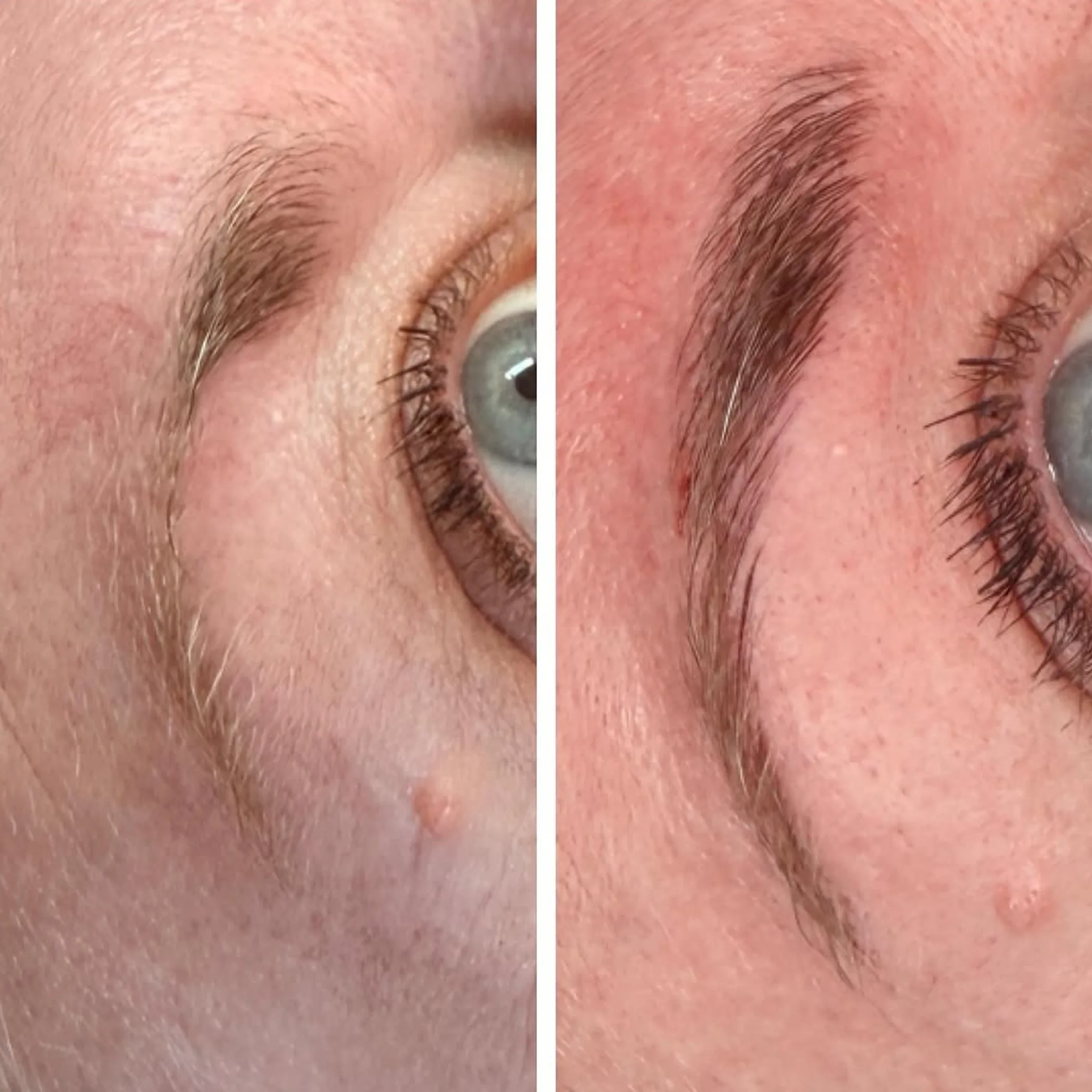 close-up of healed eyebrow tattoo