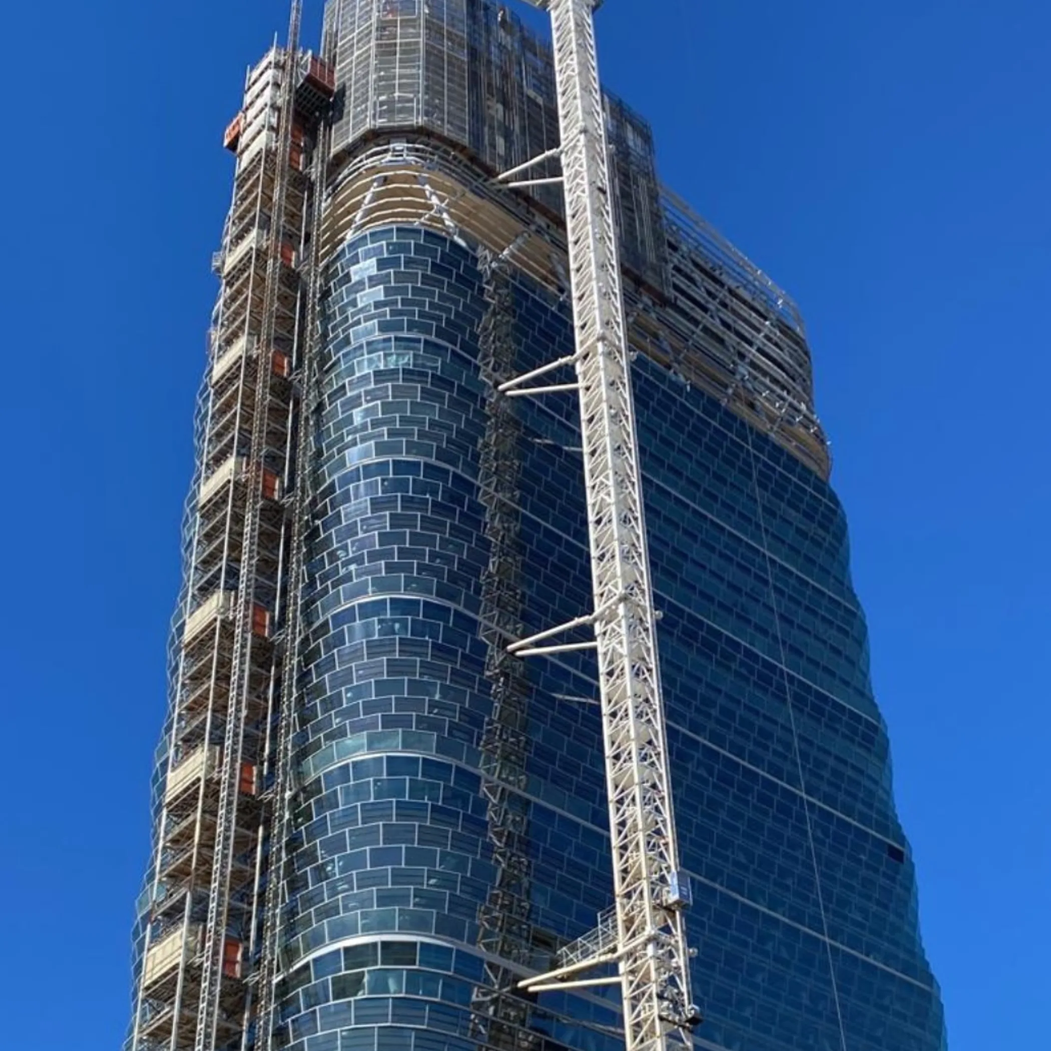 high-rise facade construction at height