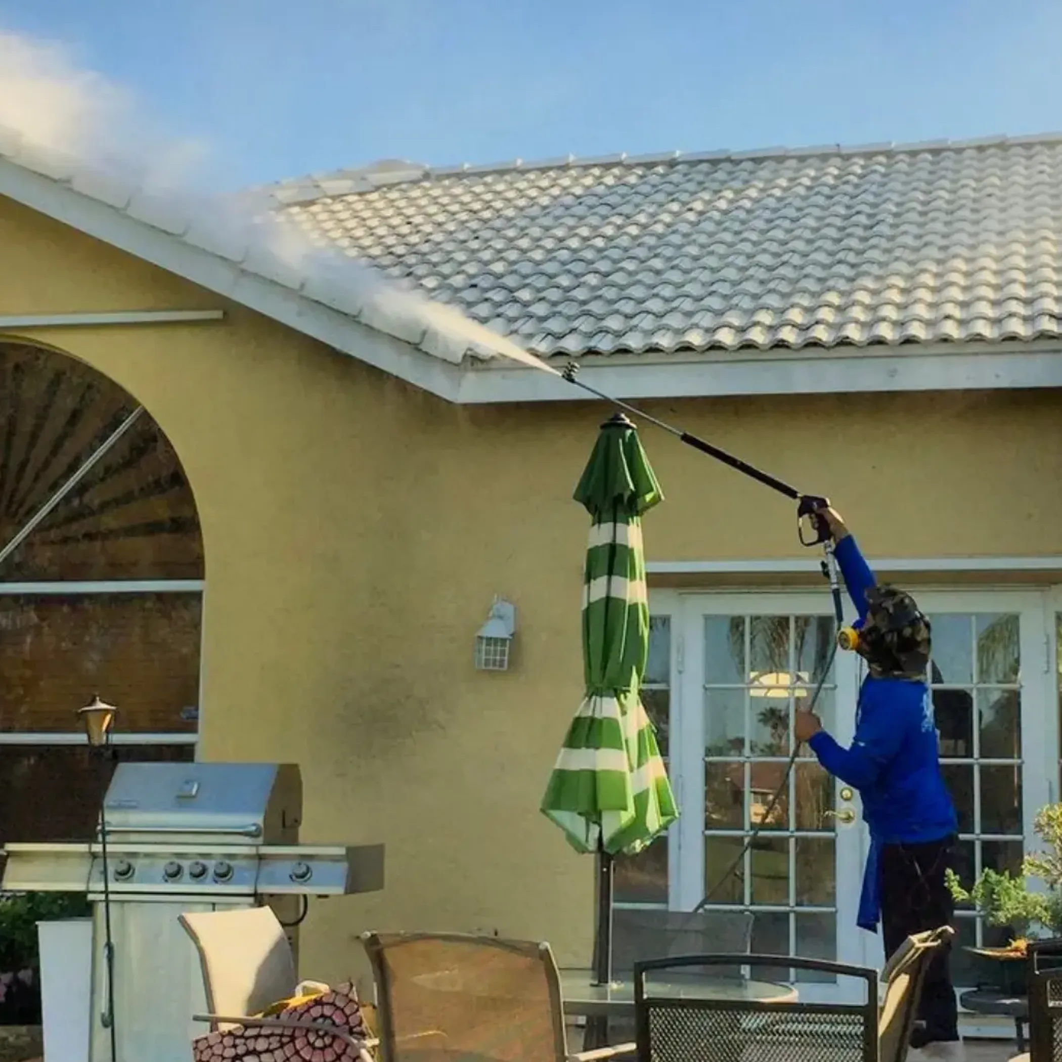 roof cleaning with pressure washer